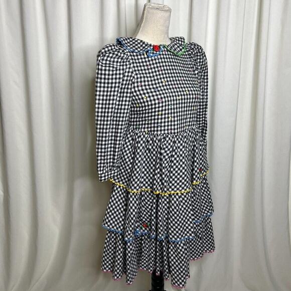 Mousefeathers Vintage Ruffled Tiered Checkered Midi Dress Juniors 8 Cottagecore - Picture 3 of 13